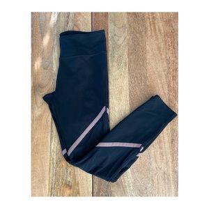 Fabletics Mesh Powerhold Black Leggings with Pink Reflective Stripes Siz…